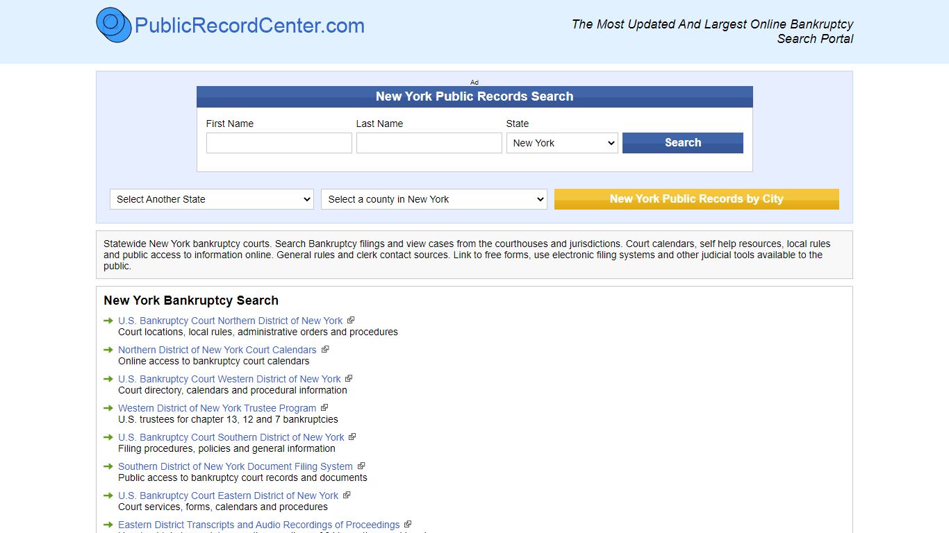 Free New York Bankruptcy Records Directory - Public record center
