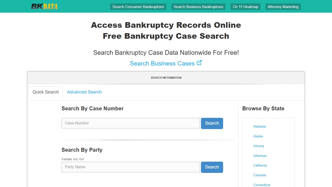 Access Bankruptcy Records Online - BK Data: Bankruptcy Database Search